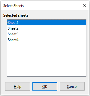 Select Sheets dialog