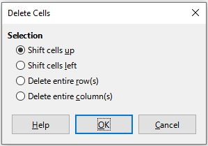 Delete Cells dialog