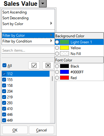 Filtering by font and background colors