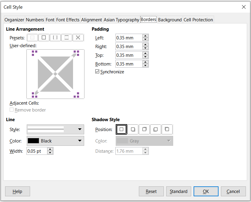 Cell Style dialog – Borders tab