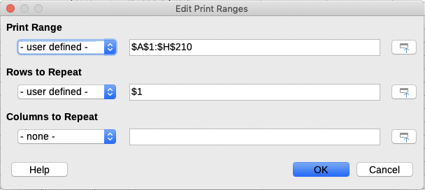 Edit Print Ranges dialog