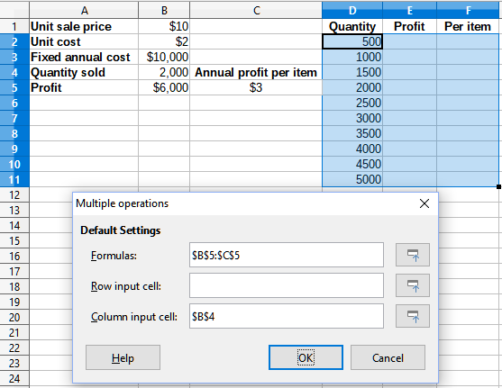 Inputs to Multiple Operations tool for one variable and two formulas