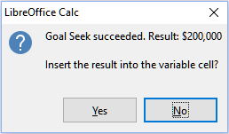 Goal seek result dialog