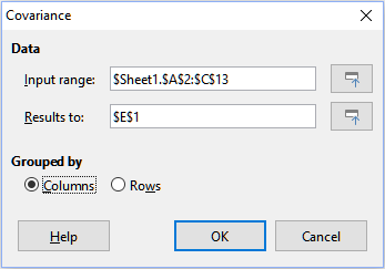 Covariance dialog