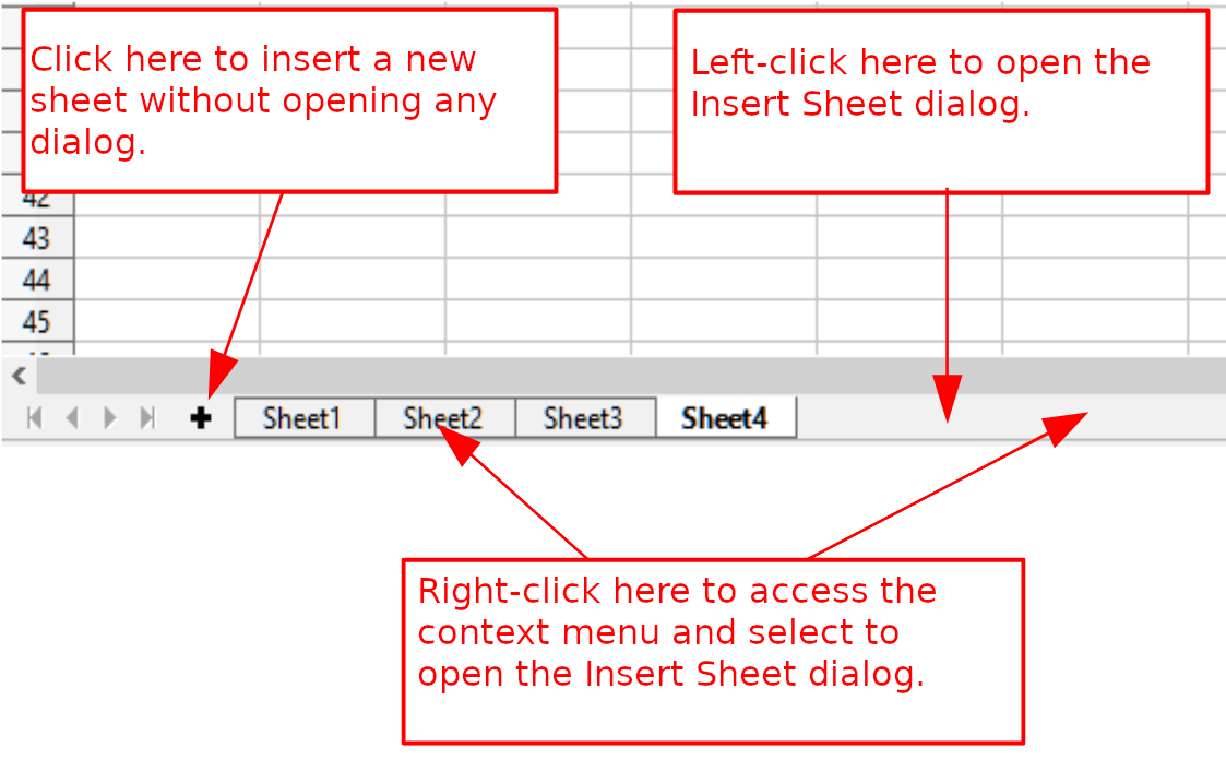 Creating a new sheet through the sheet tabs area