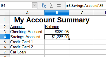 Savings Account cell reference