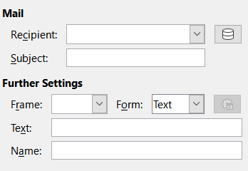 Mail controls on the Hyperlink dialog