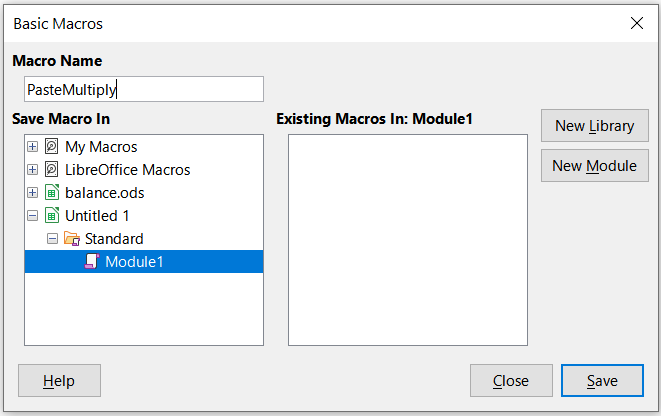 Select the module and name the macro