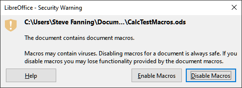 Warning that a document contains macros