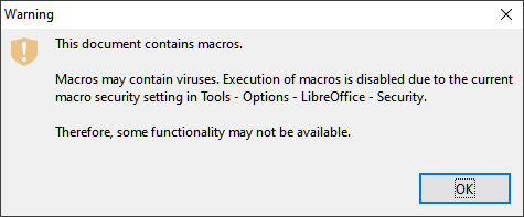 Warning that macros in the document are disabled