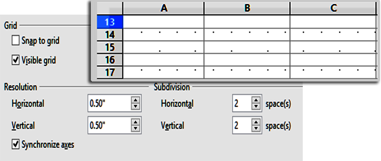 Calc grid options