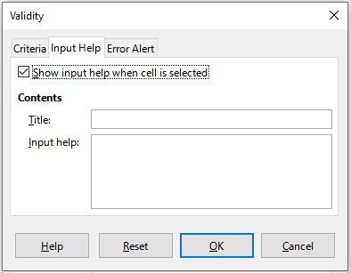 Validity dialog – Input Help tab