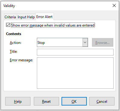 Validity dialog – Error Alert tab