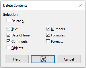 Delete Contents dialog