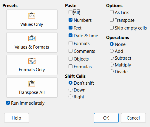 Paste Special dialog