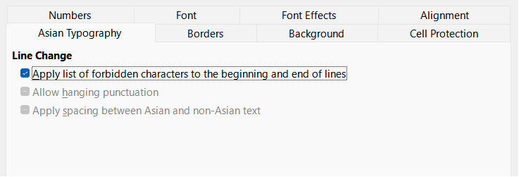 Format Cells dialog - Asian Typography tab