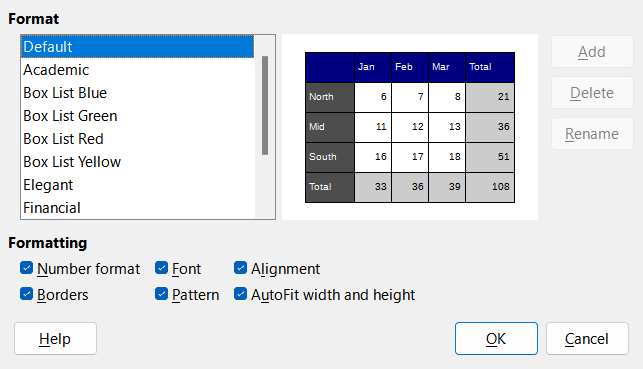 AutoFormat dialog