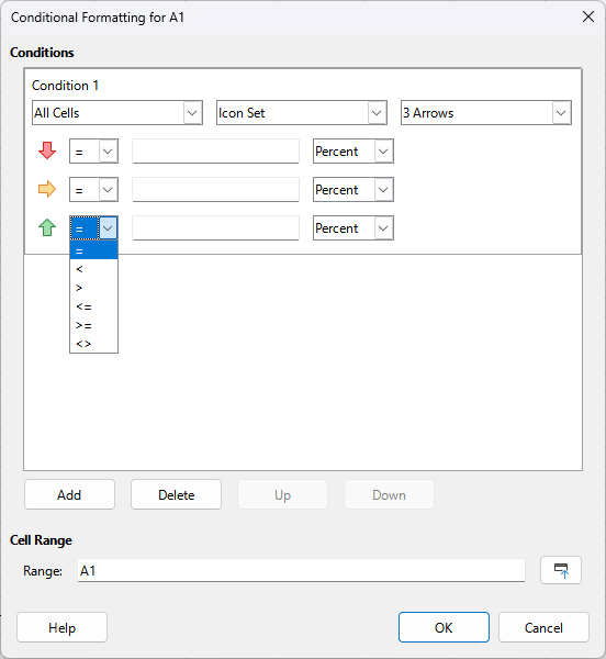 Conditional Formatting dialog – Icon Set