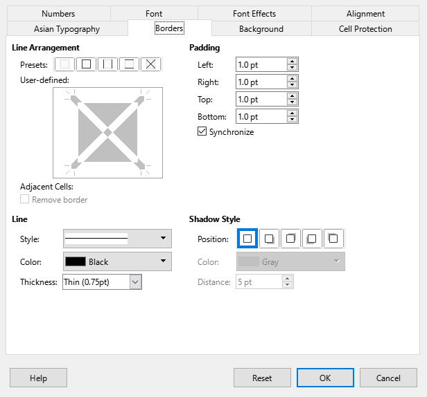 Cell Style dialog – Borders tab