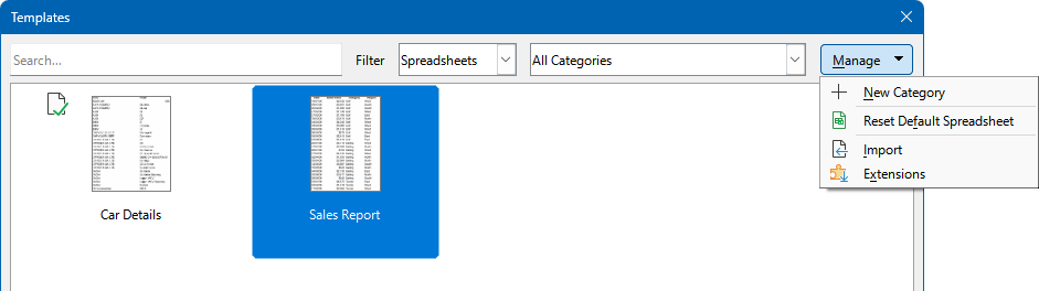 Resetting the default template for spreadsheets