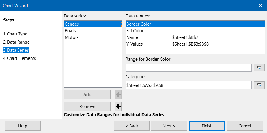 Chart Wizard dialog - selecting data series