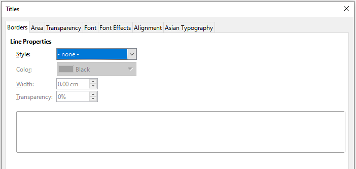 Titles formatting dialog (after selecting All Titles option)