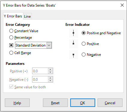 Error Bars dialog – Error Bars tab