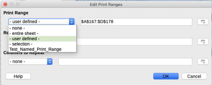 Choosing a named range for printing