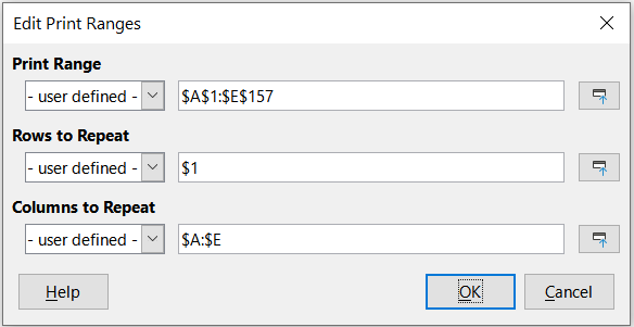 Repeat printing of rows and columns