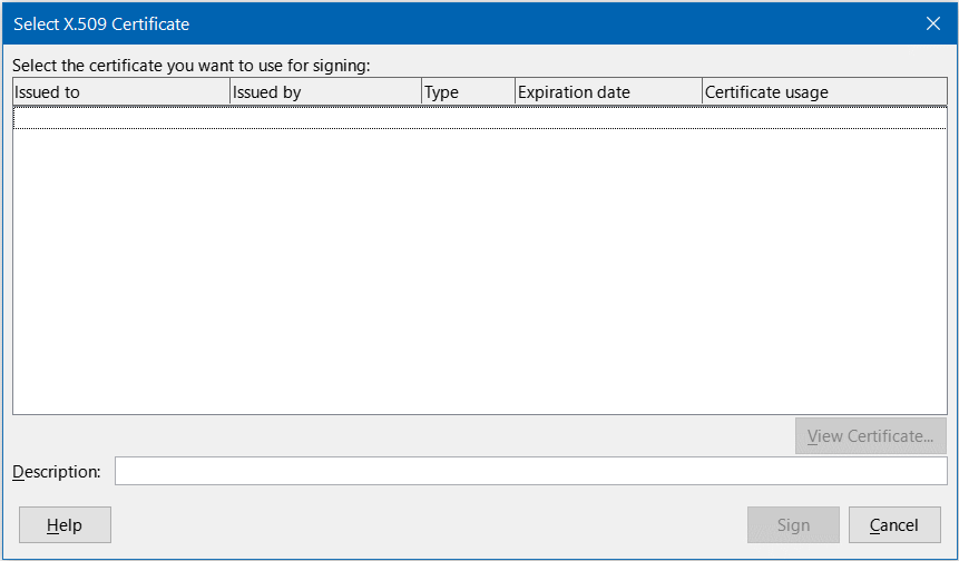 Select X.509 Certificate dialog