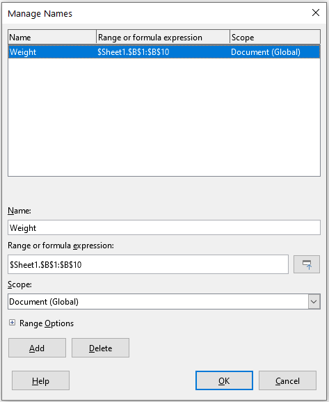 Manage Names dialog