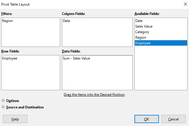 Pivot Table Layout dialog