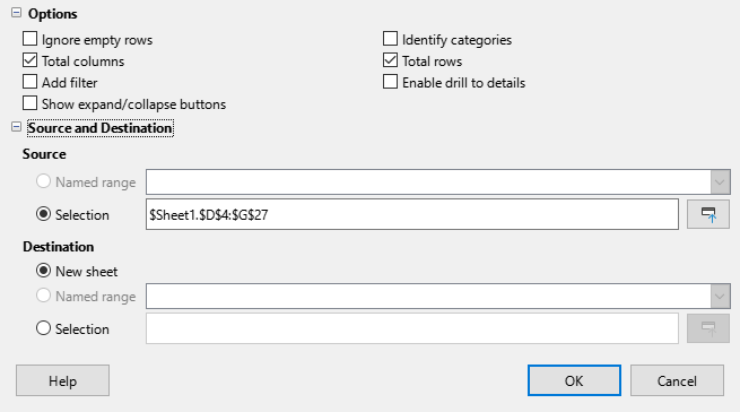 Expanded area of the Pivot Table Layout dialog