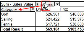 Drag a column field - note the pointer shape