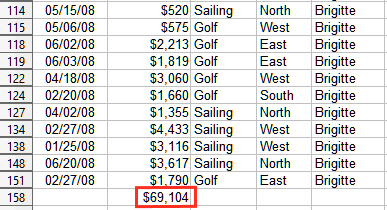 SUBTOTAL result for Brigitte’s sales