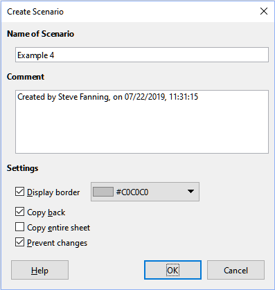 Create Scenario dialog