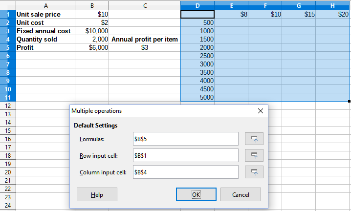 Inputs to Multiple Operations tool for two variables