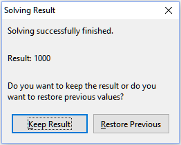 Solving Result dialog