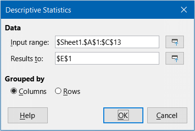 Descriptive Statistics dialog