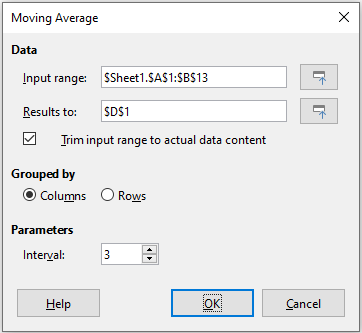 Moving Average dialog