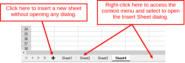 Creating a new sheet through the sheet tabs area