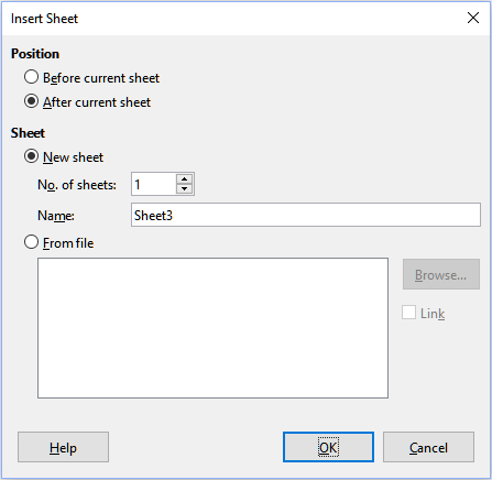 Insert Sheet dialog