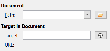 Document controls on the Hyperlink dialog