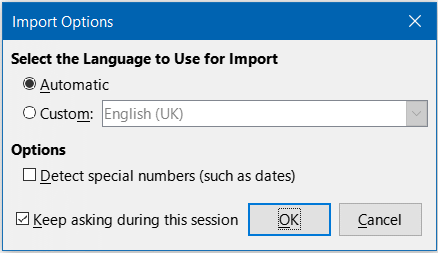 Import Options dialog