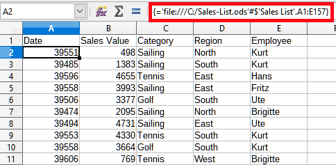 Example of DDE link to another Calc spreadsheet