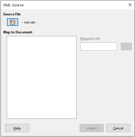 XML Source dialog (on initial display)