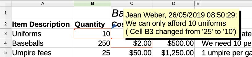 Figure 6: Comment added to cell B3
…