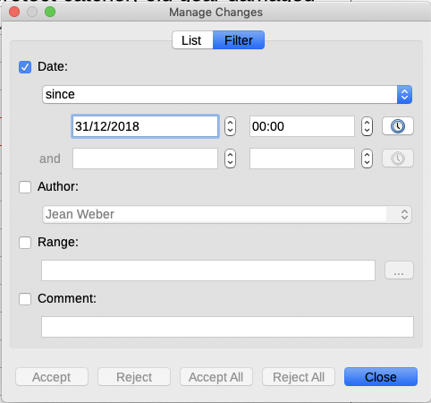 Figure 11: Manage Changes dialog – Filte…