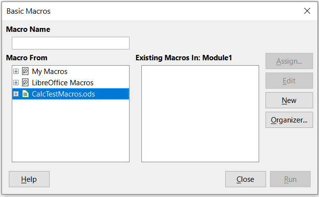 Basic Macros dialog