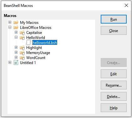 BeanShell Macros dialog